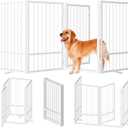 SNUOWU Full Metal Freestanding Dog Gate with Door, 36''Height Foldable Pet Dog Fence for Indoor & Outdoor, 4 Panels Extra Wide Free Standing TallDog Gates for Doorways,House,Stairs,Porch,Deck,Yard