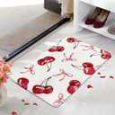 APROPHIC Cherry Cute Bath Mats for Bathroom Decor, Coquette Bow Non-Slip Absorbent Bathroom Rugs, Fruit Fluffy Shower Rug for Bathtub Sink, Washable, 20x30 in, Pink
