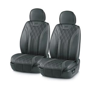 Skechers MAX Cushioning Car Seat Covers,Memory Foam Leather Car Seat Protectors, Airbag Safe Waterproof Sideless Front Seat Covers with Storage Pocket,Universal Fit for Cars Trucks SUV, Black 2PCS