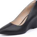 IDIFU Black Wedges for Women - Closed Toe Wedge Pumps with Low Heel, Pointed Toe - Work Office Formal Business Dress Shoes - Cute, Casual, Dressy, Comfortable, Trendy - Wedge Pumps (Black Pu, 8)