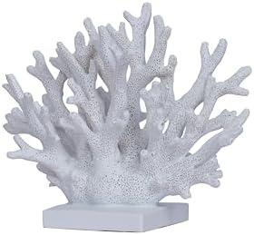 White Coral Reef Decor 7.4" Fake Coastal Statue - Ocean Nautical Themed Home Table Decoration - Beach Resin Artificial Sea Faux Coral for Bathroom