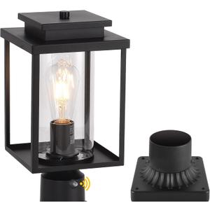 Dusk to Dawn Outdoor Post Light Hardwired, Black Lamp Post Lights with Pier Mount Base, Waterproof Exterior Lamp Post Lantern with Clear Class, Pole Light for Garden Yard Patio Pathway