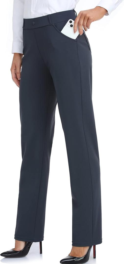 Oalka Women's Dress Pants Straight Leg Yoga Work Stretchy Pant for Office Business (XX-Large Short, Charcoal)