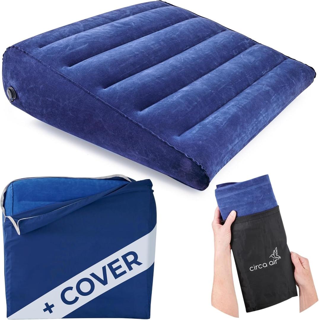 Circa Air Inflatable Triangle Pillow for Travel - Extra Wide 27", "Travel Wedge Pillow with Cover, Elevated for Sleeping, Acid Reflux, Anti Snore, GERD, Leg Elevation