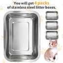 Fhiny 4Pack Stainless Steel Kitten Litter Box, Small Size Low Entry Metal Cat Open Litter Pan Potty Kitten Training Toilet Odor Control Smooth Surface (2XL:15.7 11.8 2 in)