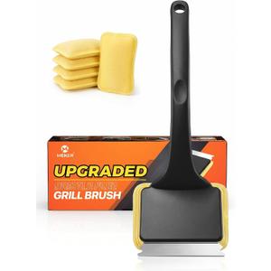 MEKER Grill Brush Bristle Free, Grill Brush and Scraper with 5 BBQ Replacement Head, Grill Cleaning Brush BBQ for Cast Iron, Stainless Steel Grates, Safe Grill Scraper Outdoor BBQ Grill, Black