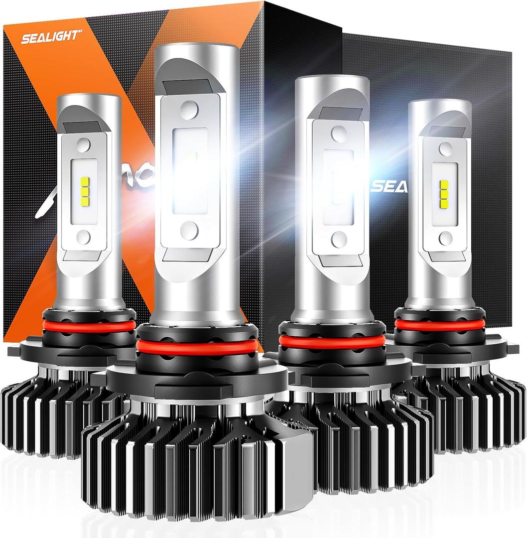 SEALIGHT 9005 9006 Light Bulbs, 60000LM 700% Brighter Fog Light with Turbo Fan,5 Mins Quick Installation, IP67 Waterproof Bulbs Pack of 4