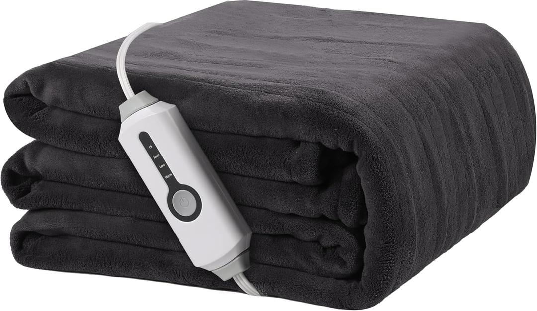 Electric Heated Blanket 62"x84" Twin Size, Soft Coral Fleece with 4 Heating Levels and 10 Hours Auto-Off, Machine Washable, Cozy Plush Fabric for Home, Dark Gray (001-dark Grey)