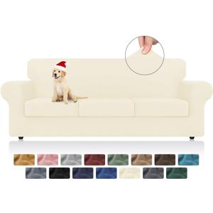 KEKUOU 4 Pieces Stretch Couch Covers for 3 Cushion Couch Sofa pet Friendly Sofa Covers Washable Soft Elastic Dogs Furniture Protector Sofa,Beige