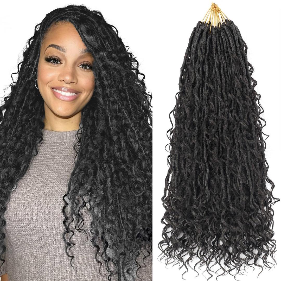 Boho Faux Locs Crochet Hair 18 Inch 9 Packs Human Hair Mixed Synthetic Soft Goddess Locs Crochet Hair with Curly Ends(2#)