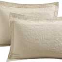 WINLIFE 100% Cotton Quilted Pillow Sham Floral Printed Pillow Cover (Standard, Beige) (26" x 20" (Pack of 2))
