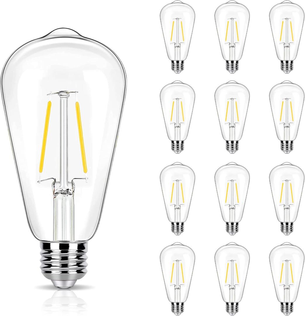 4000K Cool White LED Edison Bulbs 25W Equivalent, Low Wattage 2W ST19 LED Light Bulbs, Replacement Bulbs for Ceiling Light Fixtures, E26 Base, 250LM, Non-dimmable, Pack of 12