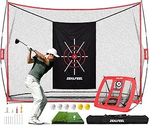 Golf Net, 10x7ft Practice Net with Chipping Net, Foldable Mat, Silk Target, 8 Tees, 6 Balls, Carry Bag, Golf Hiting Nets for Backyard Driving Chipping Indoor Outdoor Use