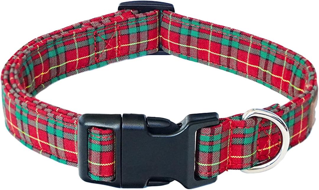 2 x Tunkoo Christmas Dog Collar Red Green Plaid Cute Adjustable Plaid Collar for Boy and Girl Dogs, Dog Collar with Strong Plastic Buckle - for Small Medium Large Pets, M