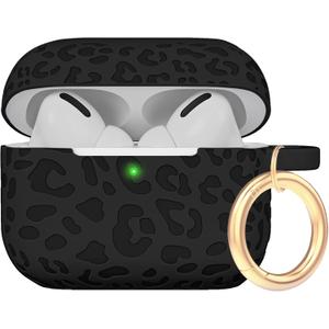 Case Compatible with AirPods Pro 3 Generation 2025 Cover with Keychain, Gawnock Engraved Leopard Skin Soft Cover for AirPods Pro 3 Case Full Protection,Front LED Visible, Black
