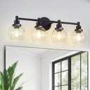 4-Light Bathroom Light Fixture Black Vanity Lights Over Mirror Modern Wall Sconce Farmhouse Vintage Bathroom Vanity Lighting with Glass Shade for Bedroom Hallway Cabinet Bathroom