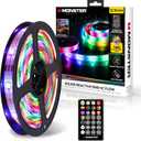 Monster 13.1ft Color Flow Multi-Color LED Light Strip, Indoor, Fun Flash Mode, Remote Control, Dimmable, Self Adhesive, Timer, 120 RGB+IC LEDs, USB Powered, Multi-White, Sound Reactive