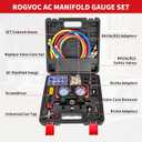 HVAC Manifold Gauge Set for R22/R410a/R134a Refrigerant, 3 Way AC Refrigerant Gauges Set with R22 R410a Safety Valves, 5FT Hoses, R134a Adapters, Can Tap, Upgrade Red