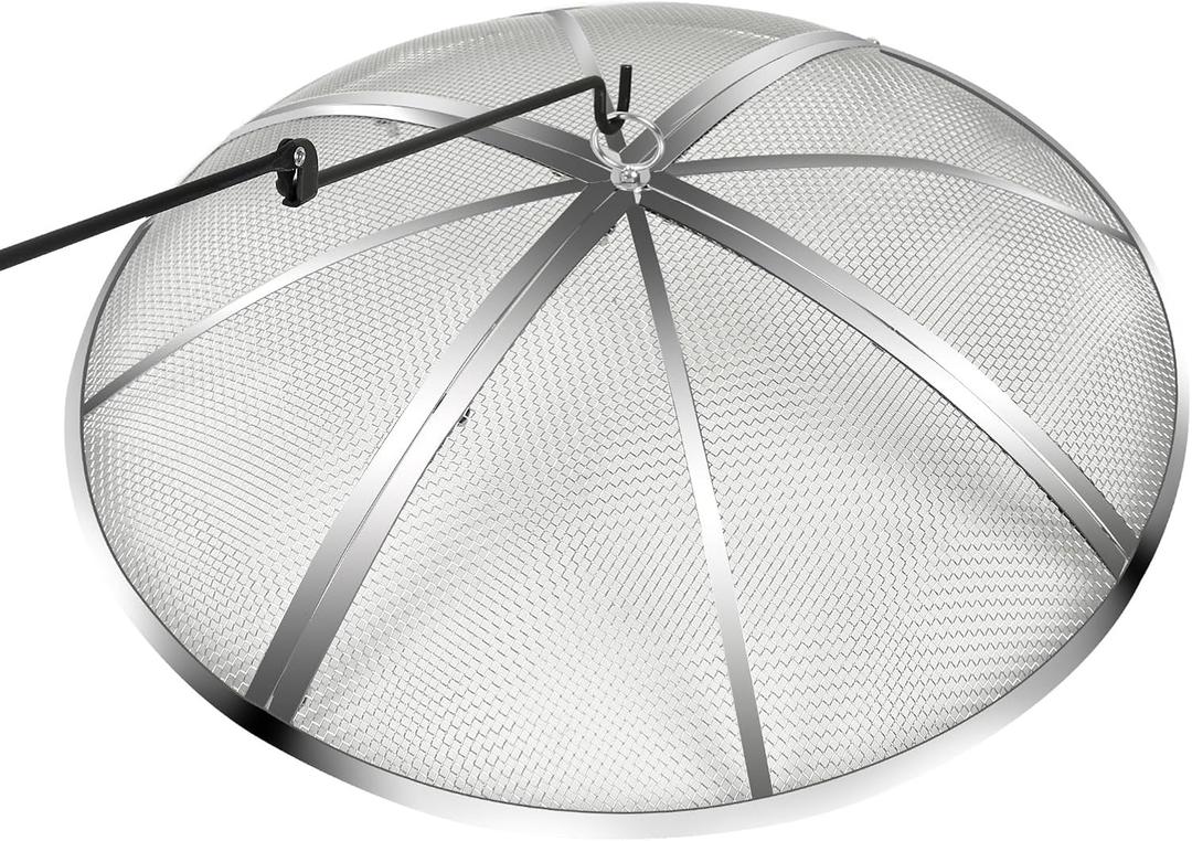 27 Inch Fire Pit Spark Screen,Stainless Steel Fire Pit Screen Cover with Handle&Poker,Outdoor Fire Pit Screen Cover Round Mesh Lid Heavy-Duty for Backyard/Beach/RV Camping