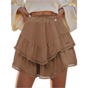 American Trends Skorts for Women Dressy Casual Flowy Shorts Boho Ruffle Tiered Skirts High Waist Mini Tennis Golf Skirt (Brown, XL)