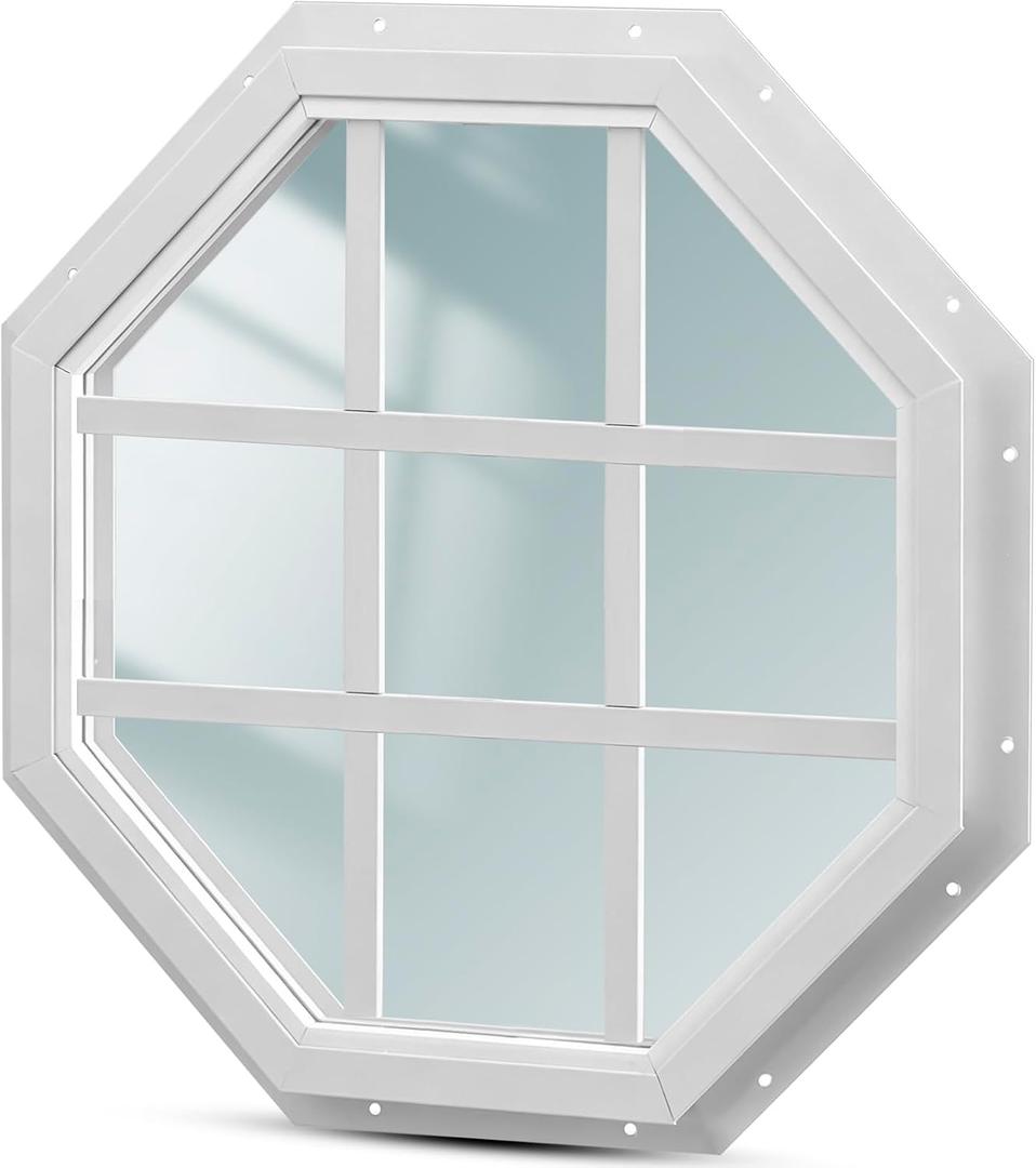 18" Octagon Shed Window, Fixed J-Lap Window for Shed, White