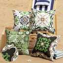 Phantoscope Set of 4 Outdoor Waterproof Throw Pillow Covers, Geometric, Decorative Boho Farmhouse Outdoor Pillows Cushion Case for Home Patio Furniture Tent Sunbrella, Black/Olive Green 18x18 Inches (18" x 18" (Pack of 4))
