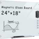 Mifuro Magnetic Glass Whiteboard24"x18" Wall Mounted Frameless Dry Erase Board for Office, Home & School White