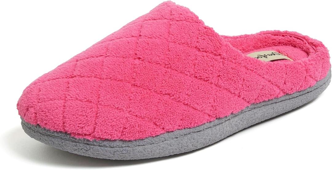 Dearfoams Women's Memory Foam Indoor House Slippers Leslie Terry Clog House Shoes with Wide Widths, Size 9-10