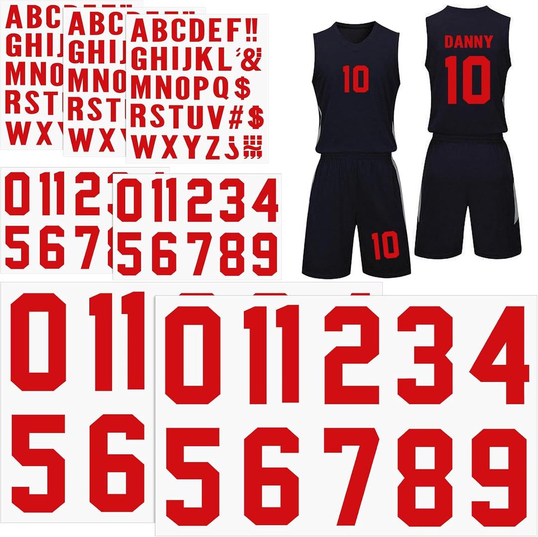 190 Pcs Iron on Letters Iron on Numbers Alphabets Fabric Stickers 8 Inch and 3 Inch Number Patches 2'' Heat Transfer Letters for Clothing DIY Crafts Sports Team Uniform(Classic Style,Red)
