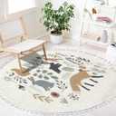 Round Rugs Hand Drawn Scandinavian Style Set Forest Animals Plants Clip Boho Area Rug Linen and Cotton Carpet Meditation Rug Washable Hallway Runner Mat Accent Rug for Bedroom Bathroom 4ft (Multi2)