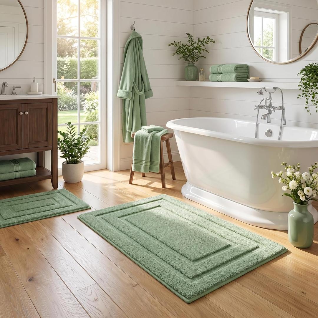 GRANNY SAYS Bathroom Rugs Sets 2 Piece,Soft Bath Mats for Bathroom, Bath Rugs Non Slip Washable, Absorbent Bath Rug for Tub,Shower and Toilet, Bath Mat Set (Green, 20" x 32" + 16" x 24")