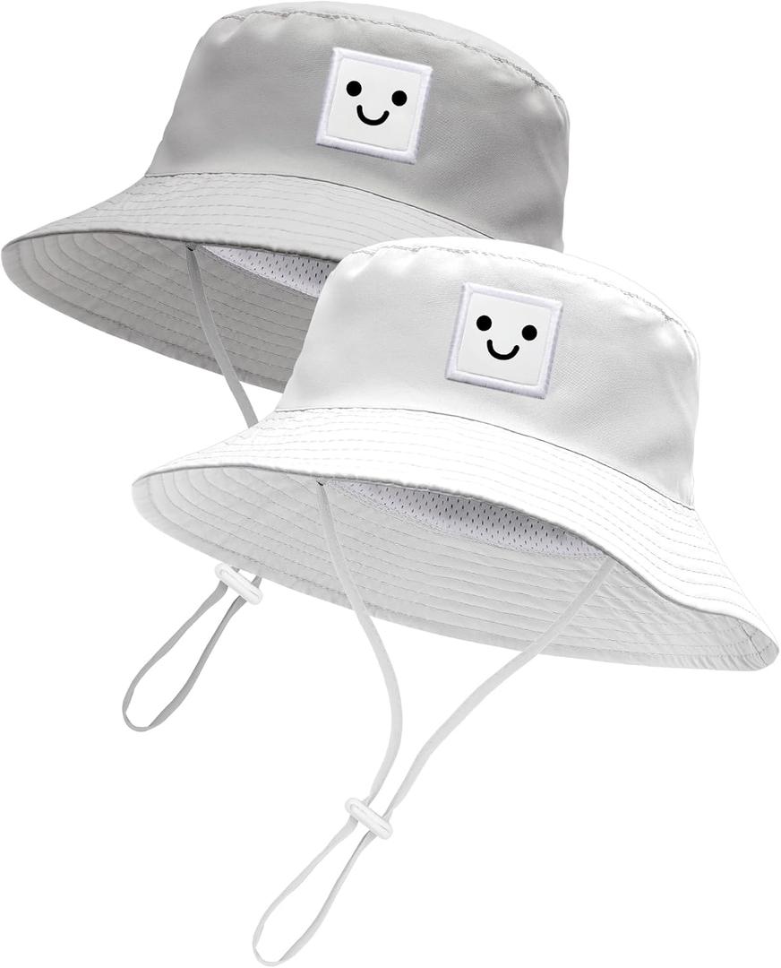 Baby Sun Hat Toddler Bucket Hats UPF 50+ Kids Summer Sun Protection Beach Hat for Boys Girls (White, M)