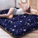 MAXYOYO Navy Starry Sky Japanese Futon Mattress, Tatami Mat Portable Camping Mattress, Kids Sleeping Pad, Foldable Roll Up Floor Lounger Couch, Twin Size with Cover