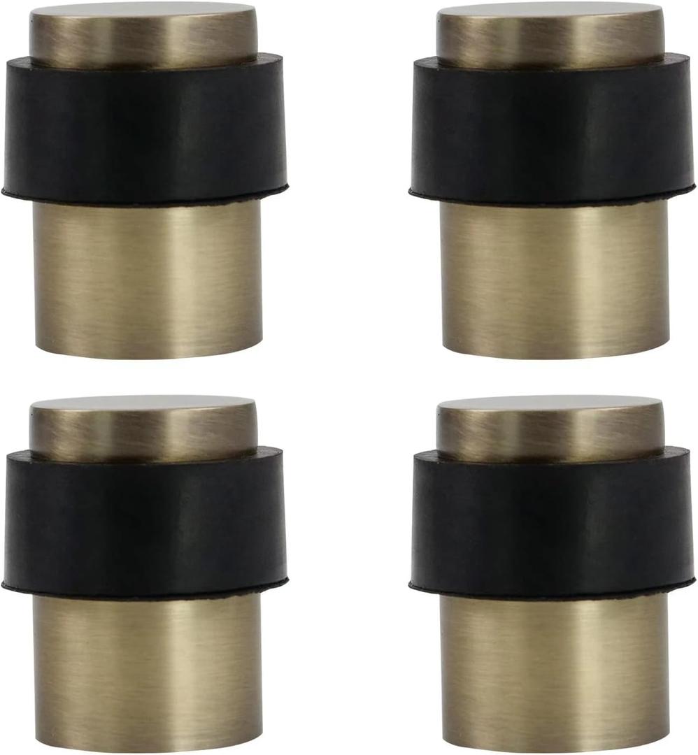 KHTUMEWARE 4 Pack 1-1/2 in Floor Door Stopper,Antique Bronze Brushed Door Stop,Wall Protector Commercial Door Bumper Wedge Decorative Cylindrical Install Door stoppers on The Floor
