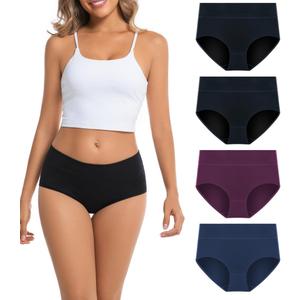 Women's Cotton Underwear Mid Waisted Brief Style Underpant (4 Pack) (L)