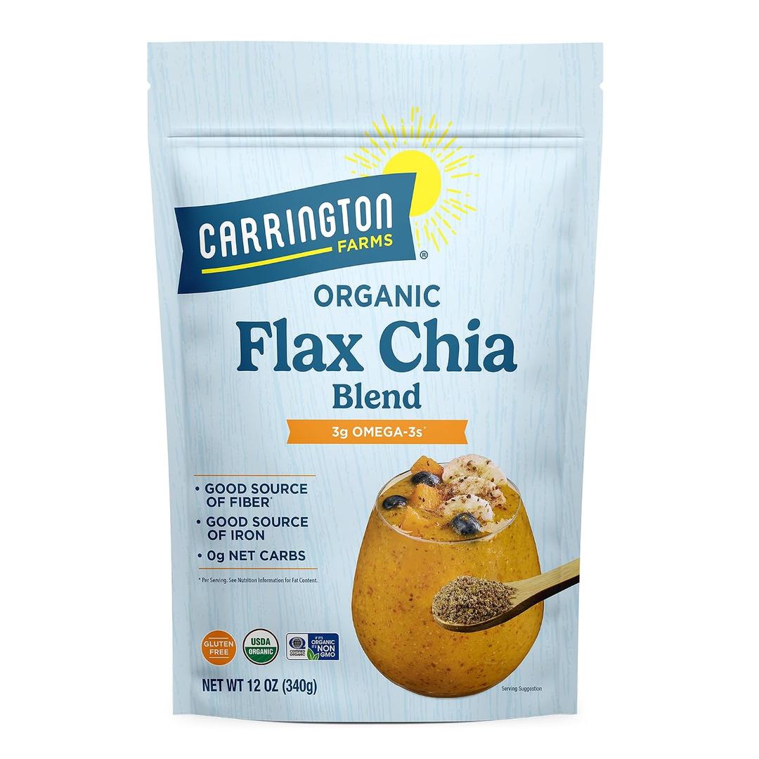 Carrington Farms Organic Flax Chia Blend 12 oz - Milled Flaxseed & Chia Seeds for Smoothies, Oatmeal, Yogurt & Baking | Omega-3, Fiber & Plant Protein | Vegan, Non-GMO, Gluten-Free (EXP 04/30/27)