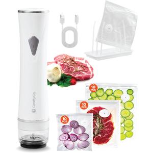 Vacuum Sealer Machine with Visible Water Tank, 30 Reusable Bags (S, M, L - 10 Each), Foldable Drying Rack, and Charging Cable Compact & Powerful Handheld Food Sealer for Freshness, Sealer Set