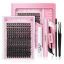 UILULU DIY Lash Extension Kit 168 Count Individual Lash Clusters D Curl Clusters Lashes, Lashes Kit with Lash Bond & Seal, Lash Remover, Lash Tweezers, and Lash Brush D Curl-0.07-8-18MM (U03 Lash Kit)