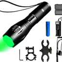 Rechargeable Green Light Tactical Flashlight500 Yard Green Light Zoomable Flashlight Observation Lights with Pressure Switch Universal Picatinny Rail Mount kit.