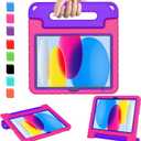 AVAWO Kids Case for New iPad (A16) 11th Generation 11 Inch 2025, iPad 10th Generation 10.9" 2022 with Built-in Screen Protector Shockproof Lightweight Handle Cover for i Pad 10/ 11 Gen, Rose&Purple