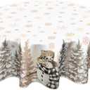 Christmas Round Tablecloth 70 Inch Xmas Snowman and Snowflake Pattern Circle Table Cloth Gold Table Cover Winter Washable Polyester Decor for Home Kitchen Dinning Party