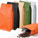 50 Pcs 0.5lb Orange Long Coffee Bean Bags with Valve, Easy Tear Open & Repeating Sealed Zipper, Heat-Seal Stand Up & Flat Bottom Coffee Bag, Capacity(8 oz, Orange)