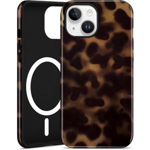 Jusy Compatible with MagSafe Brown Tortoise Shell Print Phone Case for iPhone 14 Plus, Amber Trendy Luxury Magnetic Soft TPU and Hard PC Protective Phone Cover for Women Girls - Tortoise Shell