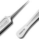 MR.GREEN Ingrown Hair Tweezers Needle Nose Pointed Tips Tweezers For Eyebrows Splinters Blackhead Removal Acne Clip Extractor (Long)