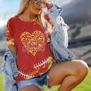 Game Day Shirt Women: Team Fan T-Shirt Cute Football Heart Graphic Tees Casual Season Short Sleeve Tops (Red, M)