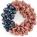 24 Inch Summer Wreath Patriotic for Front Door, 4th July Independence Day Wreath America Patriotic Flag Burlap Farmhouse Decor, Memorial Day Americana Wreaths for Front Door Window Christmas Decor (Red-blue)