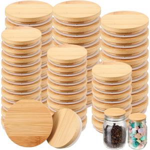 40 Pieces Bamboo Mason Jar Lids Storage Canning Jar Lids 20 Pcs Regular Mouth 20 Pcs Wide Mouth Reusable Wooden Mason Container Sealing for Home Kitchen Wedding, 2 Sizes