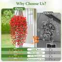 Yastouay Artificial Hanging Flowers for Outdoors, Fake Hanging Flowers for Decoration, UV Resistant Artificial Outdoor Plants, 2 Pcs Morning Glory for Outdoors Garden Patio Porch Yard Decoration, Red