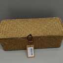 DECRAFTS Seagrass Storage Basket with Lid Rectangular Small Woven Shelf Baskets with Sections for Organize Snack Toys Tampon (Natural 3 Sections)
