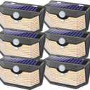 HMCITY 120 LED Outdoor Solar Lights- with Motion Sensor and 3 Lighting Modes, IP65 Waterproof Wide Solar Wall Lights Ideal for Garden Patio Yard (Front Button 6Packs, Black Shell-Warm White)